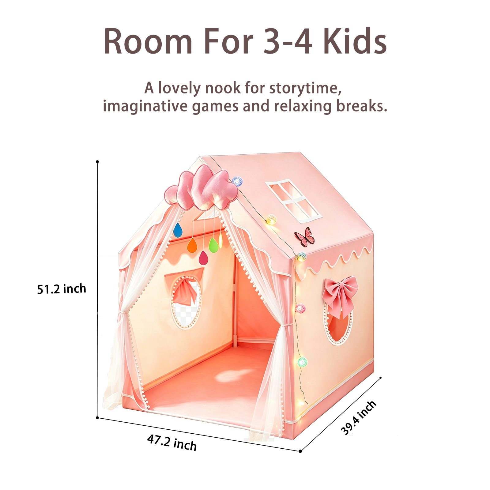 Kids Play Tent For Girls With Globe String Lights,Pink Princess Playhouse – view 7