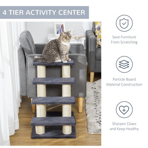 PawHut Cat Tree With 4 Steps For High Beds Couch, Cute Stair Shaped Cat Tree For Indoor Cats Or Dogs W Sisal Scratching Post, Climbing, Playing, Gray – view 6