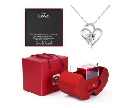 Fashion Jewelry Box Red Apple Christmas Gift Necklace Eternal Rose For Girl Mother's Day Valentine's Day Gifts With Artificial Flower Rose Flower Jewelry Box – Necklaceflowerboxwithoutcard