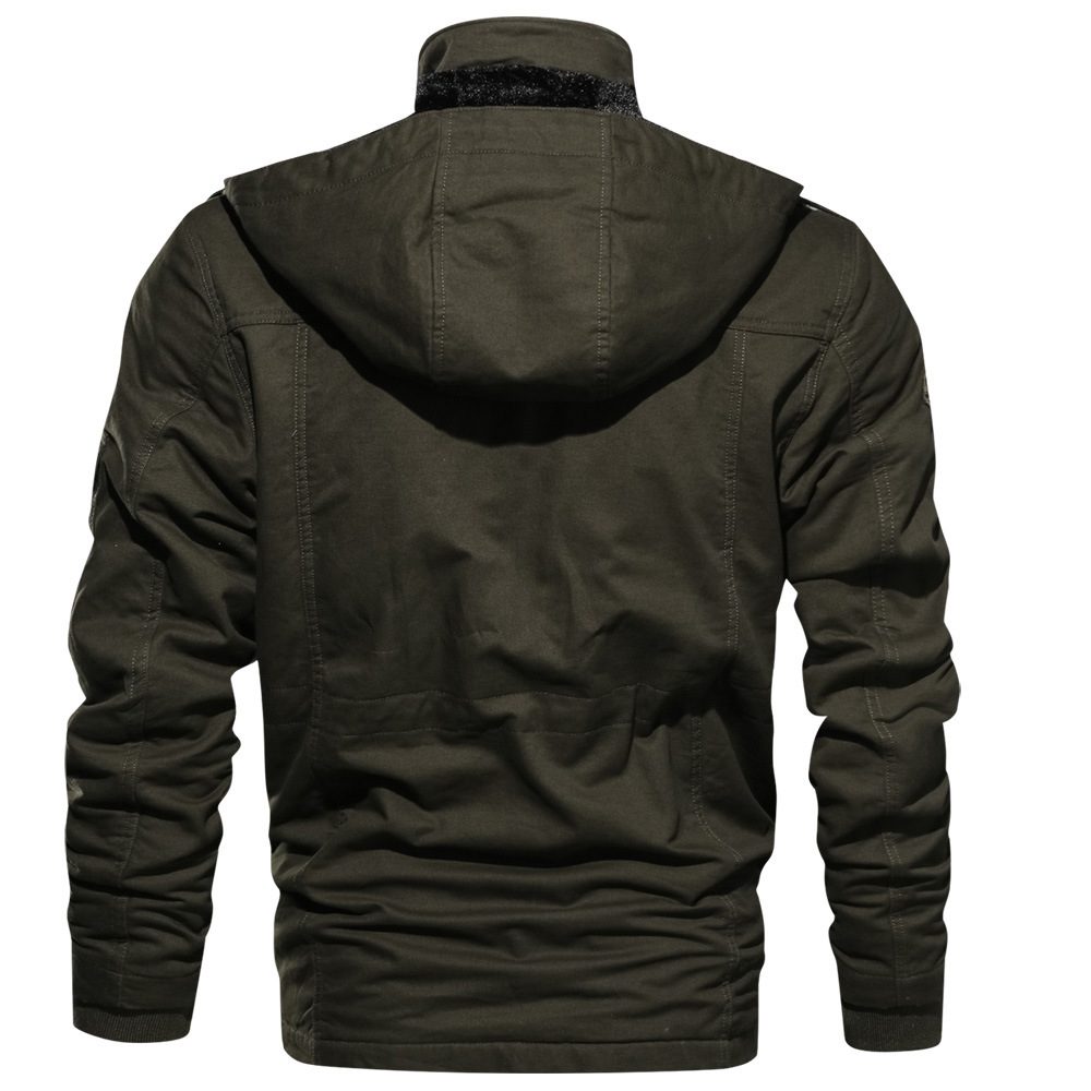 Winter Zip-up Coat Warm Thickened Detachable Hooded Jacket Multi-pocket Button Drawstring Long Sleeve Tops Men's Cargo Clothing – view 8