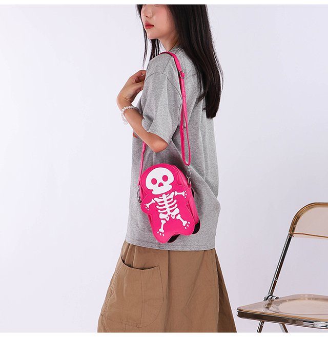 Halloween Skull Shoulder Bag Y2K Fashion Funny Cute Messenger Crossbody Bags Women Small Phone Bag – Rose Pink