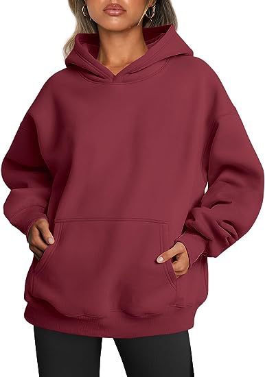 Women's Hoodies With Pockets Fashion Solid Sweatshirt Oversized Hooded Sweater Womens Clothing – Wine Red
