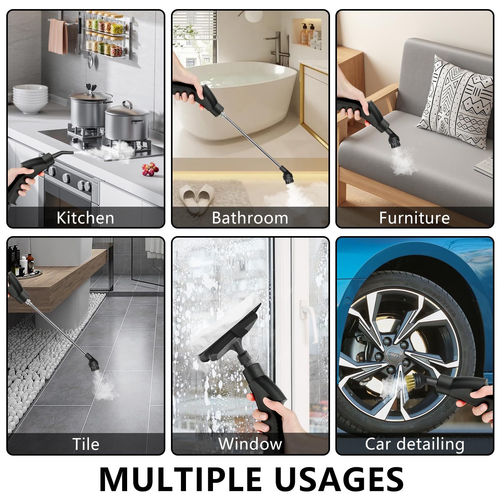 Handheld Steam Cleaner, Steamer For Cleaning, 2500W Pressurized Steam Cleaner With 1.2L Water Tank And 12 Attachments, Portable Steamer Cleaner For Home Car Kitchen Bathroom Furniture Tile Grout – view 9