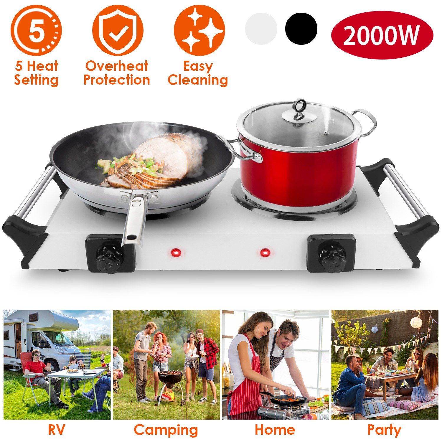 2000 Watt Electric Furnace, Portable Desktop Dual Stove – White