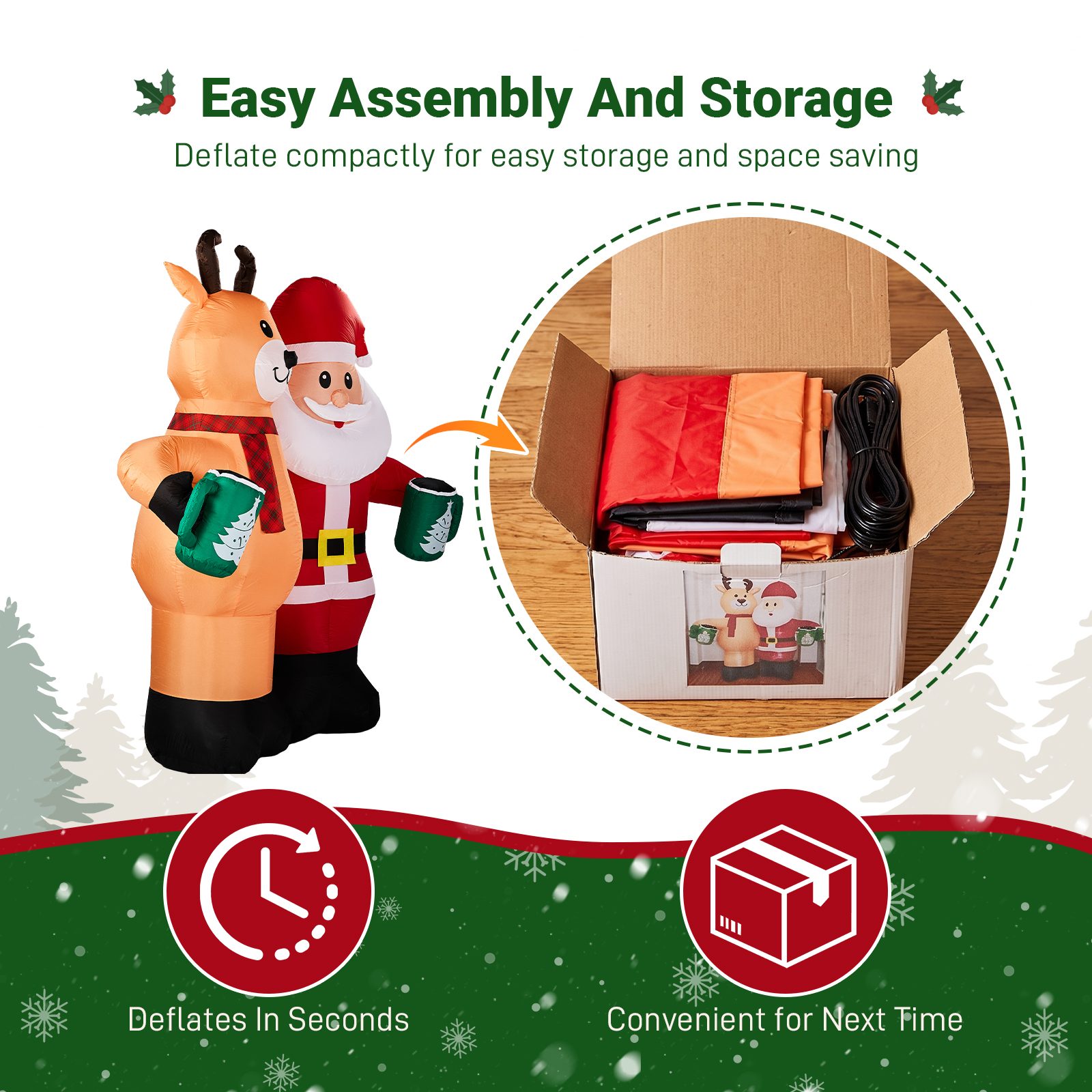 Santa Claus Hugging Reindeer Inflatable, 6.8 Ft, 190D Polyester Christmas Yard Decor With 6 LED Lights, US Plug 12V 18W – view 11