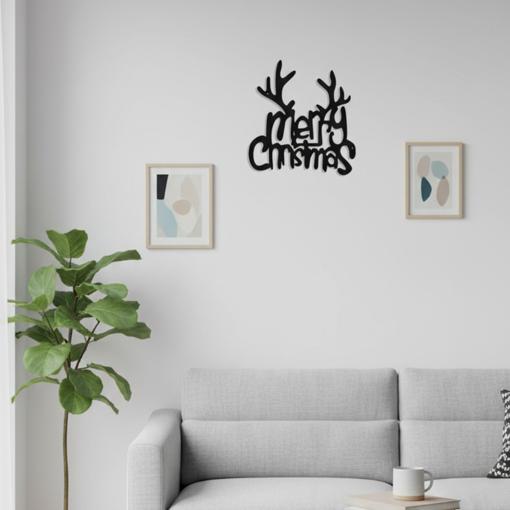 Wrought Iron Christmas Antlers Metal Wall, Decor Rustproof Black Finish Rustic Farmhouse, Xmas Hanging Ornament Holiday, Wall Decoration for Mantel, Entryway Distinctive Holiday – view 2