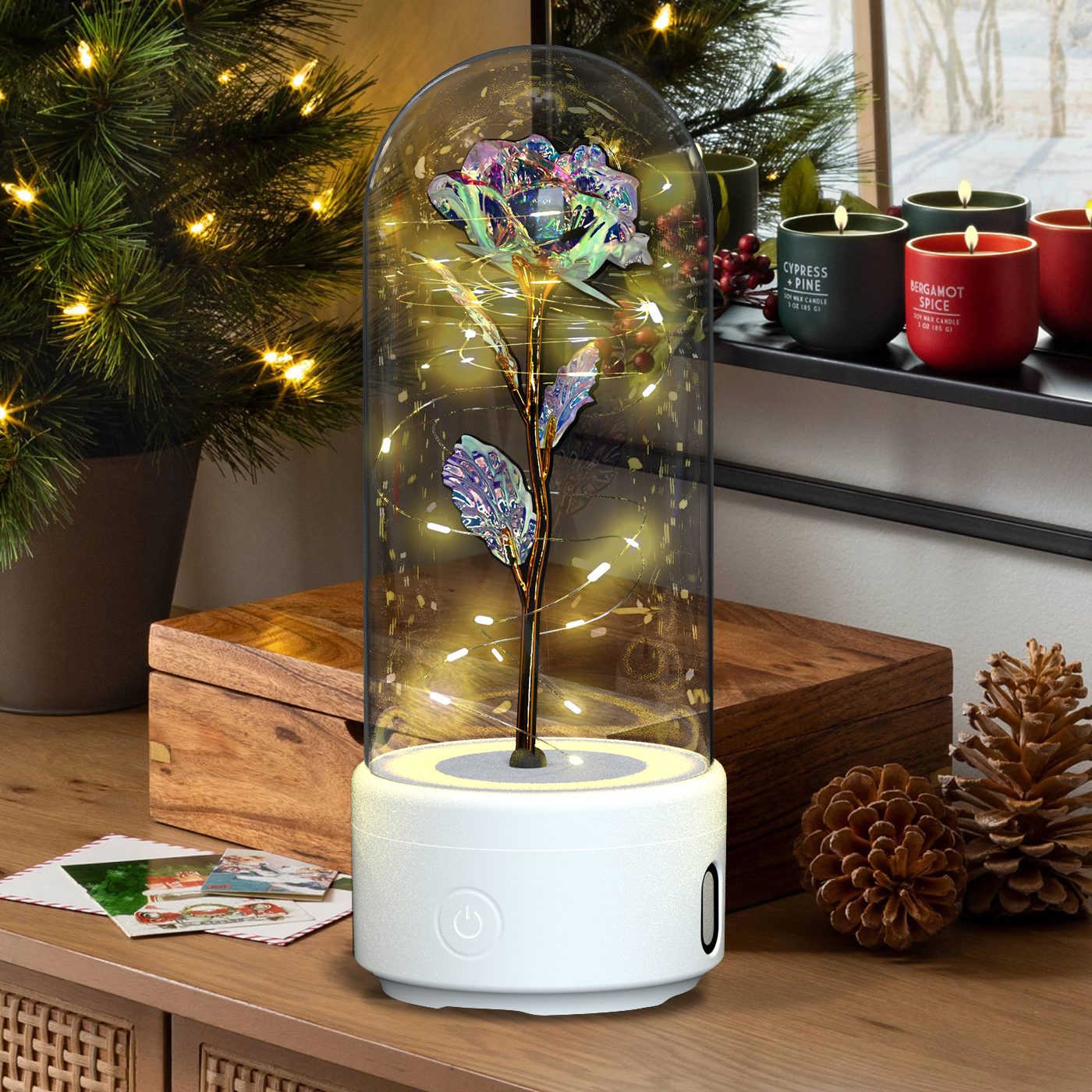 Creative 2 In 1 Rose Flowers LED Light And Bluetooth-compatible Speaker Valentine's Day Gift Rose Luminous Night Light Ornament In Glass Cover – view 18