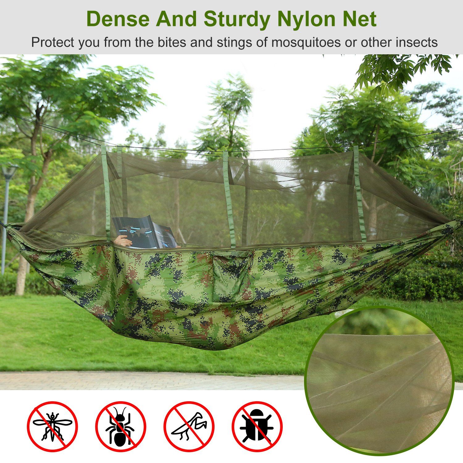 Camping Hammock, Portable Double Hammock With Net – Camouflage