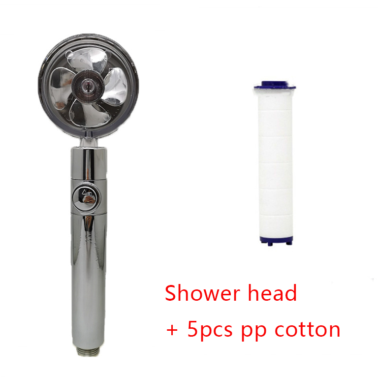 Shower Head Water Saving Flow 360 Degrees Rotating With Small Fan ABS Rain High Pressure Spray Nozzle Bathroom Accessories – Silver set