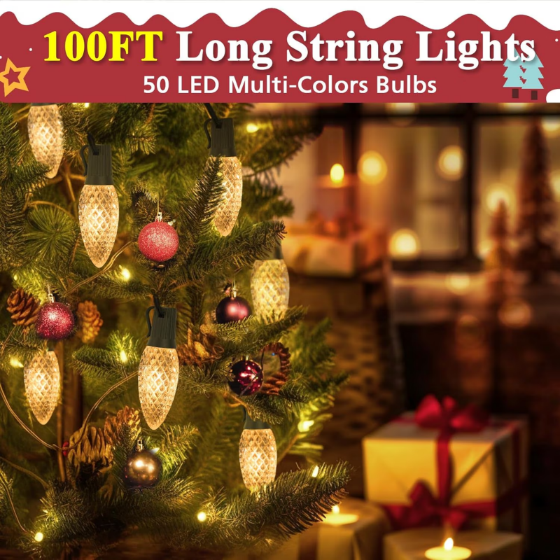 100 FT 50 LED Indoor Outdoor Christmas String Light For House Roof Patio Tree, Warm White – view 4