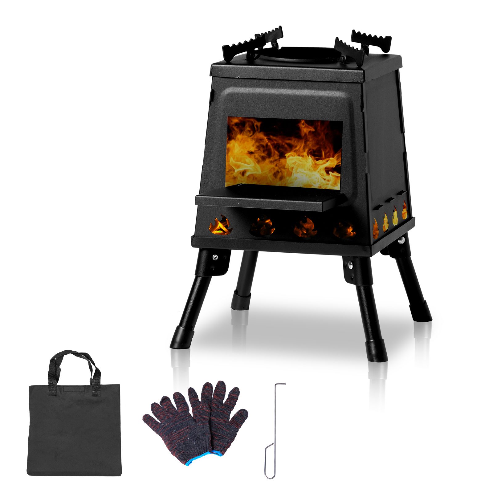 Wrought Iron Panel 27x27x34cm Black Detachable Piece Portable Camping Stove – Black