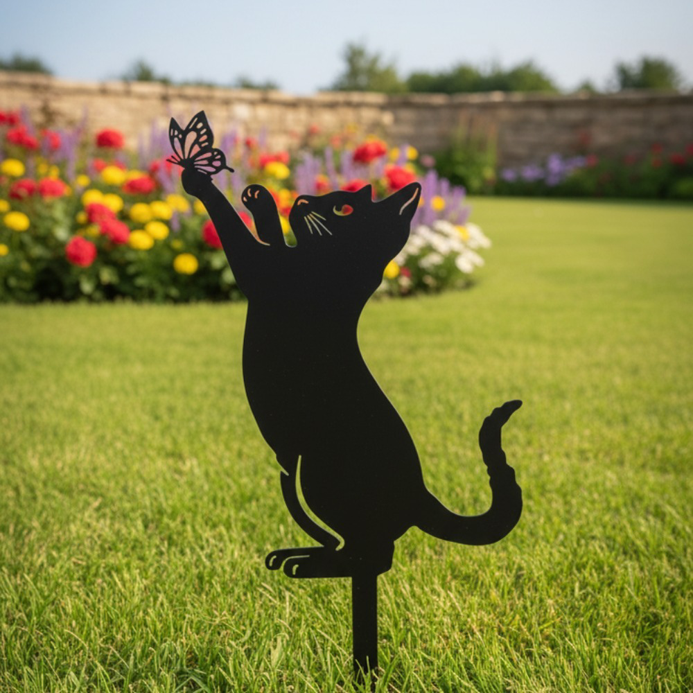Black Metal Cat Silhouette Outdoor Garden, Statue Rustproof Weather Resistant Sculpture For, Patio Lawn Yard Stylish Gothic Home Accent Gift For, Women Mom Cat Lovers, Halloween Christmas House – view 2