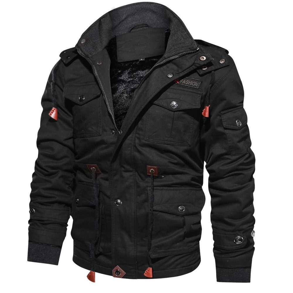 Winter Zip-up Coat Warm Thickened Detachable Hooded Jacket Multi-pocket Button Drawstring Long Sleeve Tops Men's Cargo Clothing – view 10