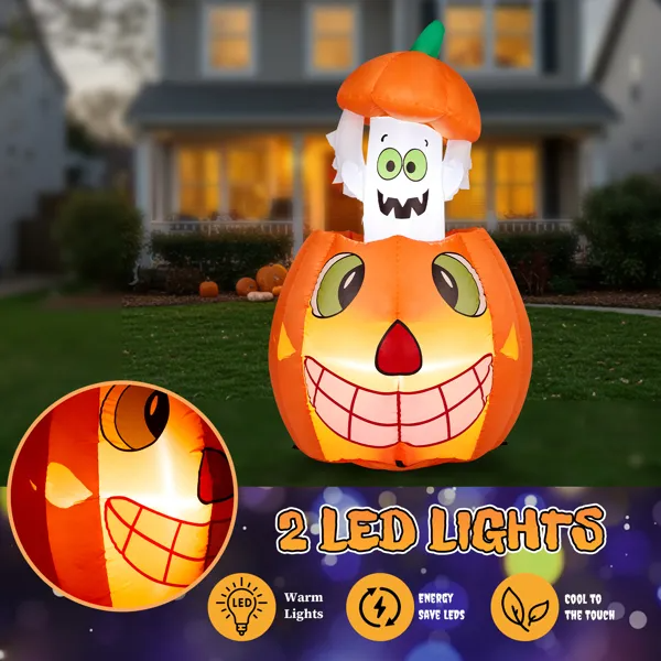 2.8 FT Halloween Inflatables Animated Pumpkin Ghost, Outdoor Decorations Blow Up Yard Decor With Built-in LEDs For Indoor Party Garden Lawn Decor – view 4