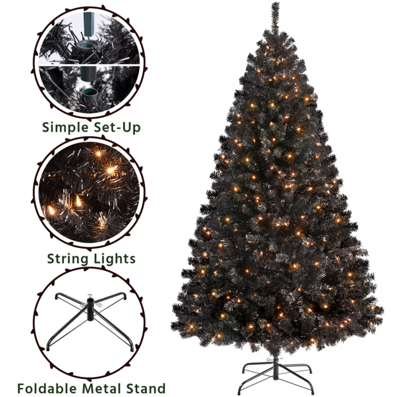 Clear Prelit Incandescent Black Hinged Spruce Artificial Christmas Tree, 6 Ft – view 2