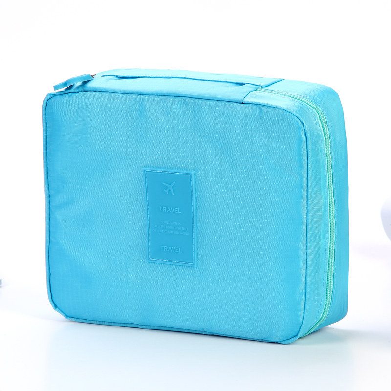 Portable Cosmetic Bag Waterproof Divider Multi-grid Pockets Toiletry Bags Travel Storage Handbags Women Make Up Bag – Sky Blue