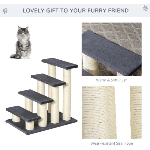 PawHut Cat Tree With 4 Steps For High Beds Couch, Cute Stair Shaped Cat Tree For Indoor Cats Or Dogs W Sisal Scratching Post, Climbing, Playing, Gray – view 3