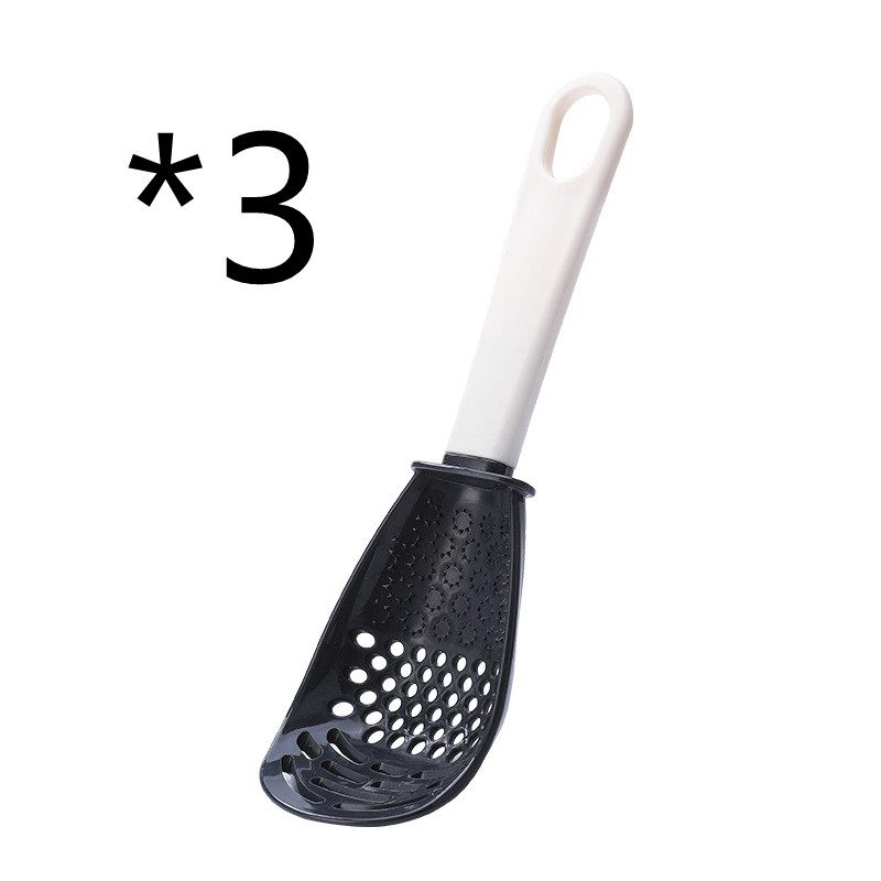 Multifunctional Slotted Spoon Grinding Cooking Spoon Mashed Auxiliary Food Ginger Garlic Spoon Press Potatoe Stir-frying Spatula Kitchen Gadget – Black 3pcs