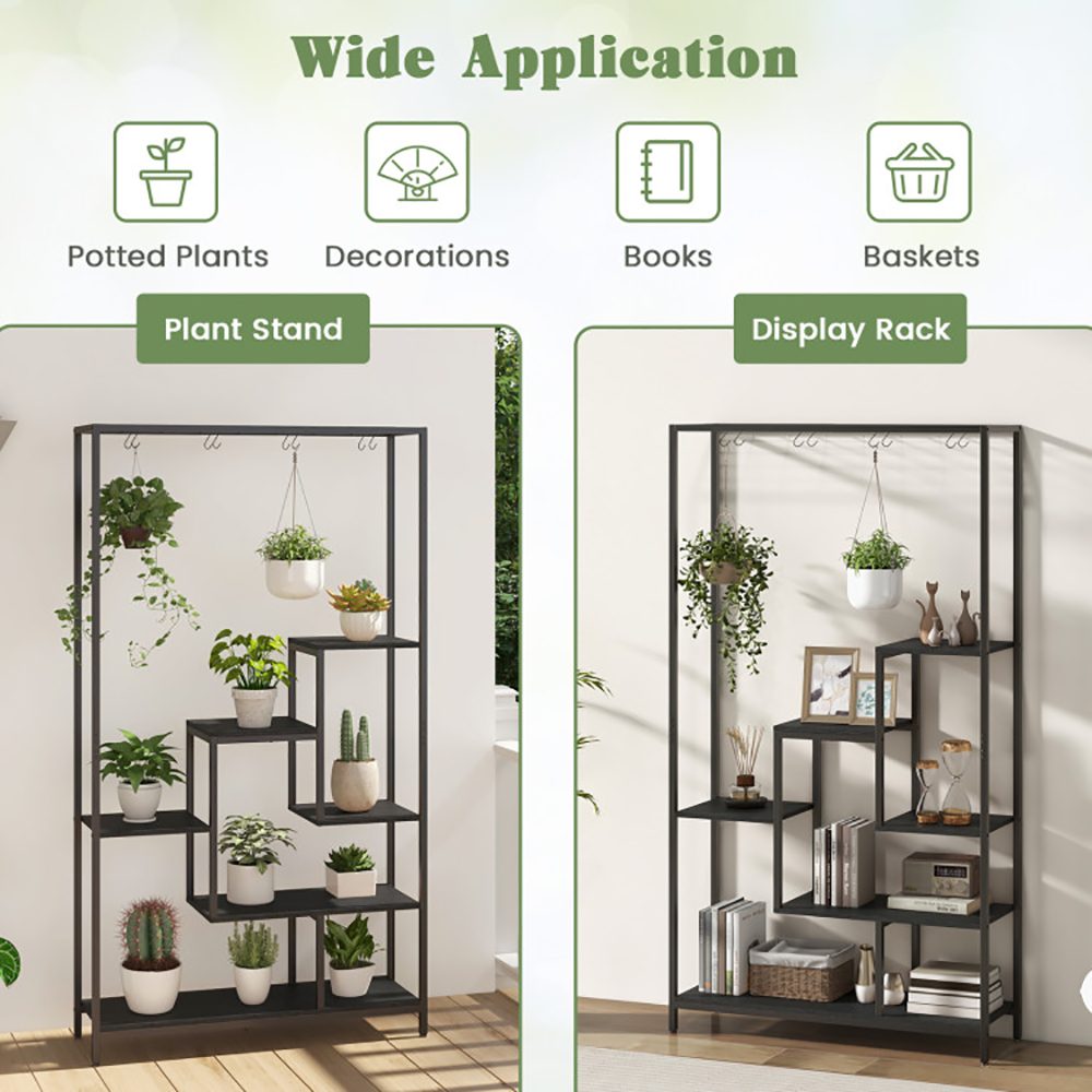6-Tier Tall Plant Stand 71 Inch Metal Indoor Plant Shelf With 10 Hanging Hooks – view 7
