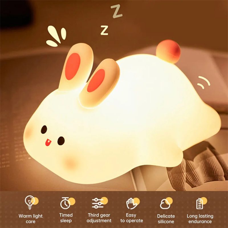 Cute LED Night Light Touch Sensor Cartoon Kid's Nightlights Big Face Rabbit Silicone Night Light Christmas Gift Bedside Lamp Home Decor – view 13