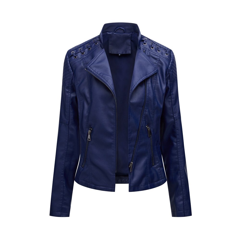 Women's Leather Jackets Women's Short Jackets Slim Thin Leather Jackets Ladies Motorcycle Suits – Purplish blue