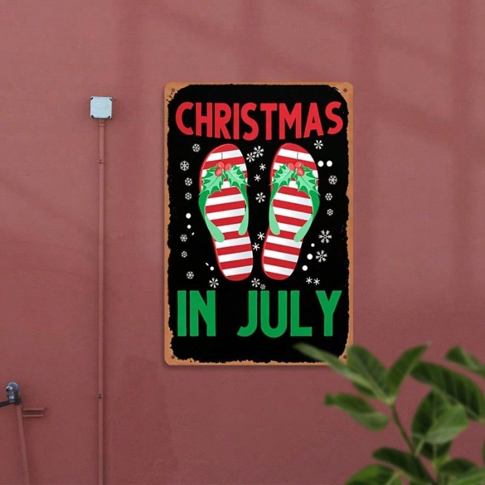 Vintage Aluminum Christmas In July Sign 8x12, Sign 8x12, Waterproof Metal Wall Decor – view 3
