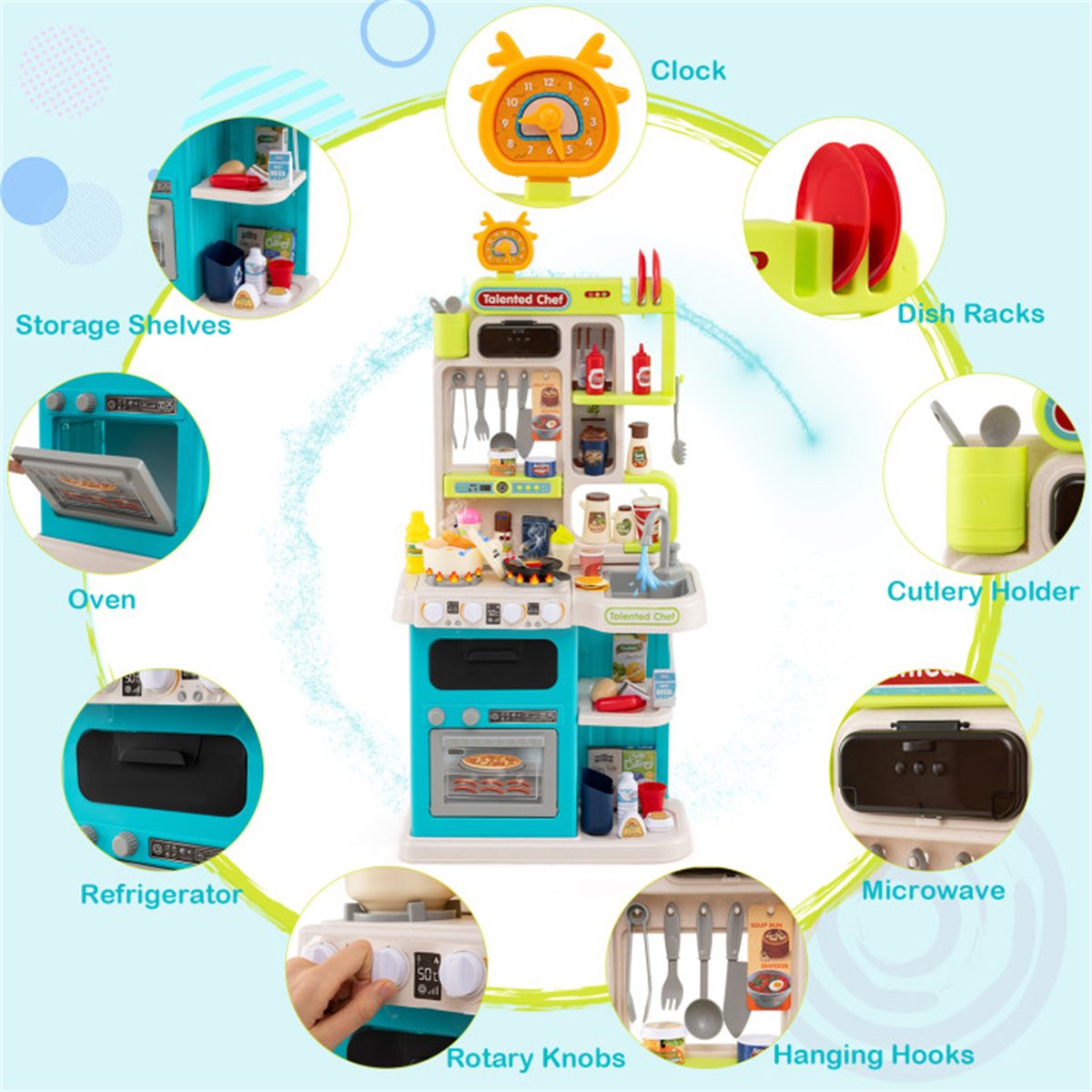 Blue Kids Corner Play Kitchen with Realistic Sounds, Lights & Steam, 95PCS Accessories Pretend Cooking Set for Ages 3+ – view 9