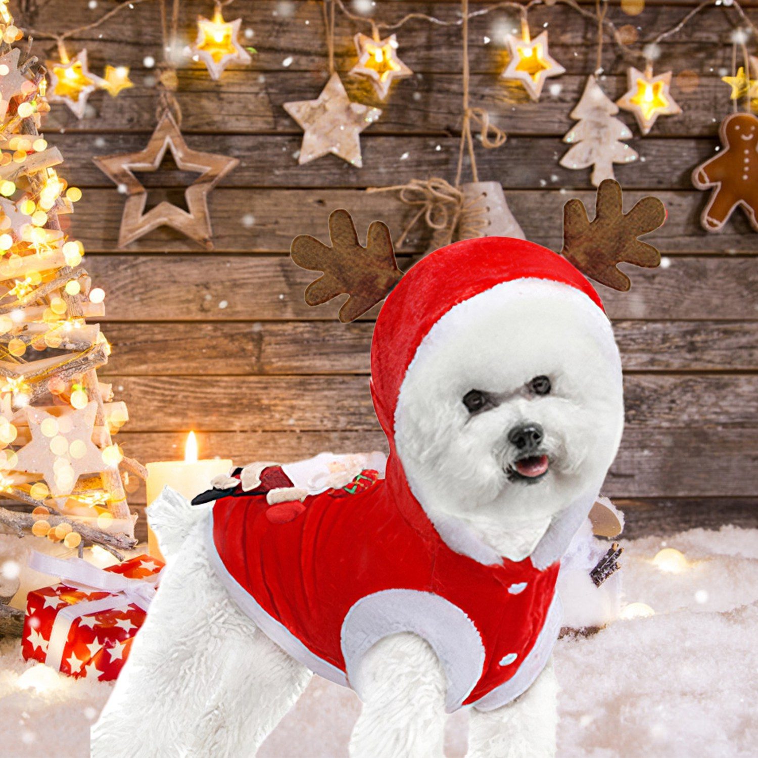 1Pc Pet Christmas Clothes Santa Claus Reindeer Antlers Costume Winter Outfit New Year Coat For Small Medium Dogs Cats – view 5