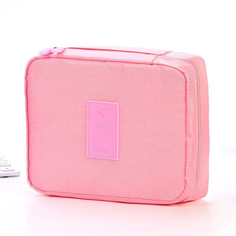 Portable Cosmetic Bag Waterproof Divider Multi-grid Pockets Toiletry Bags Travel Storage Handbags Women Make Up Bag – Pink
