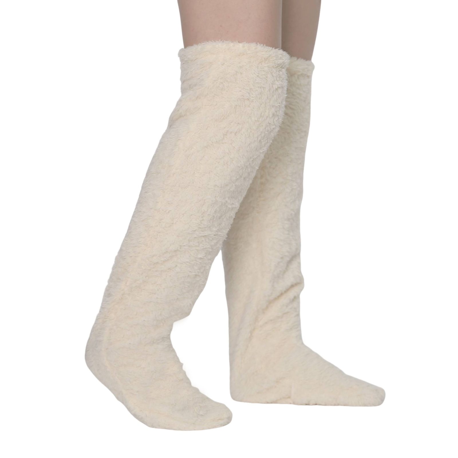 Over Knee High Fuzzy Long Socks Winter Warm Cold Leg Knee Joint Cold-proof Stockings Home Floor Sleeping Socks – Off white