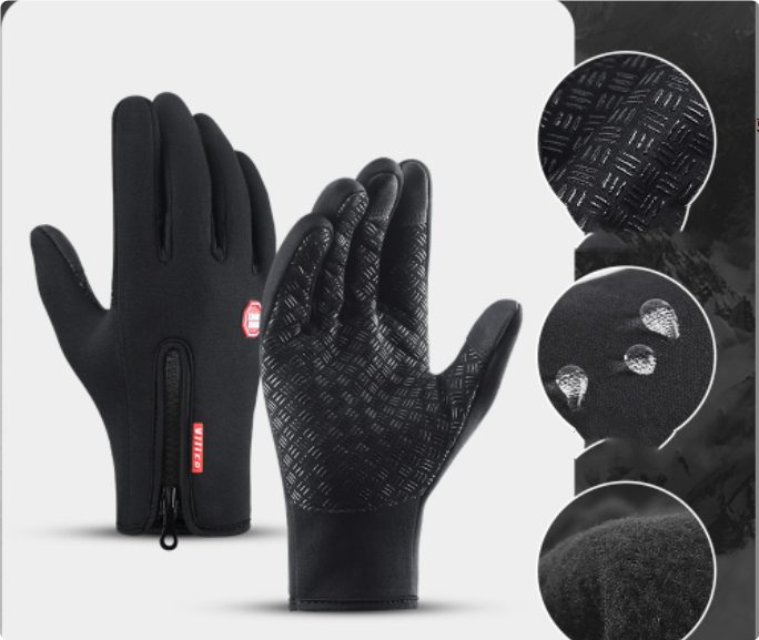 Winter Gloves Touch Screen Riding Motorcycle Sliding Waterproof Sports Gloves With Fleece – Black
