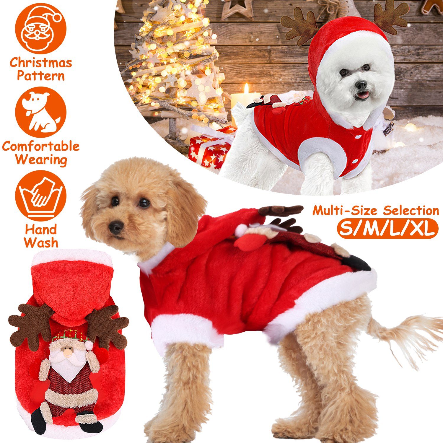 1Pc Pet Christmas Clothes Santa Claus Reindeer Antlers Costume Winter Outfit New Year Coat For Small Medium Dogs Cats – view 8