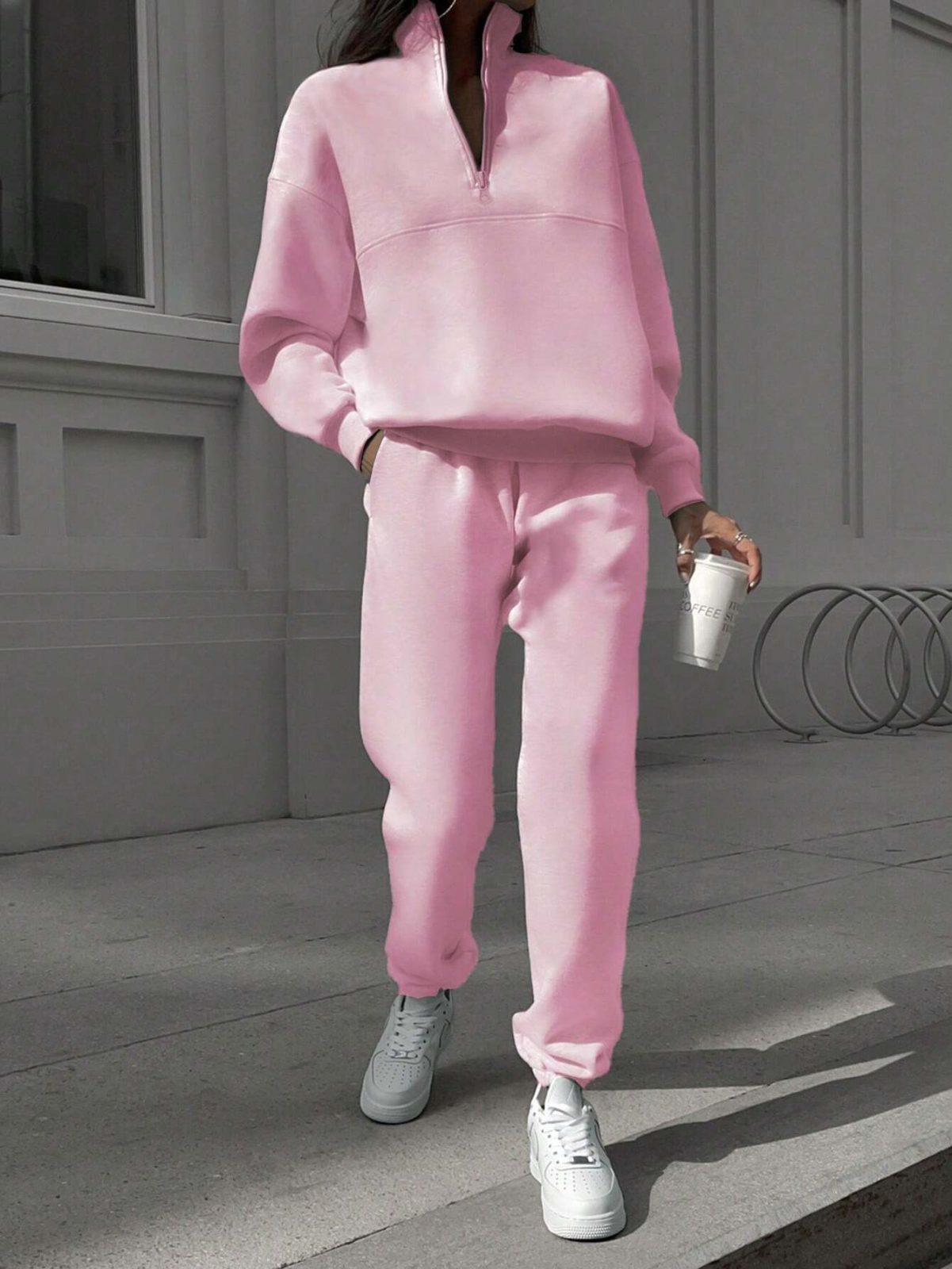 Long-sleeved Sports Sweatshirt Suit Fashion Stand-up Collar Zip-up Top And Elastic Band Trousers With Pocket Srping Fall Clothing For Women – view 11