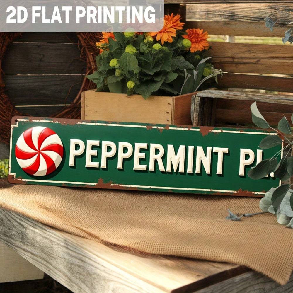 Vintage Peppermint Candy Cane Metal Sign 1pc, Sign 1pc, Rustic Christmas Wall Decor – 21815745