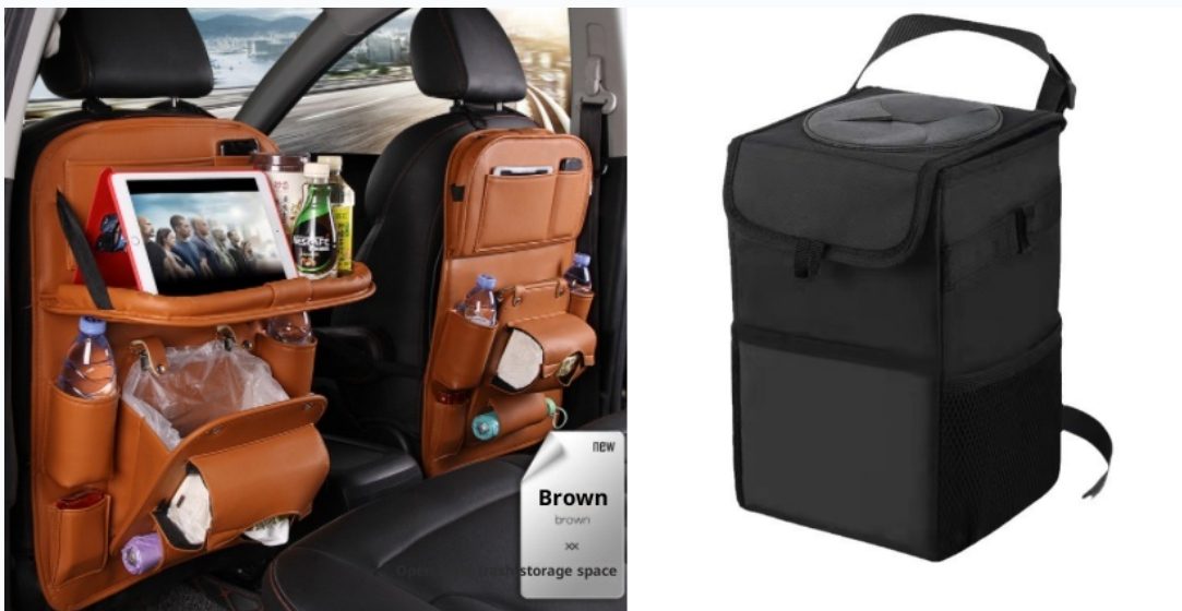 PU Leather Car Storage Bag Multifunction Seat Back Tray Hanging Bag Waterproof Car Organizer Automotive Interior Accessories – Brown set1