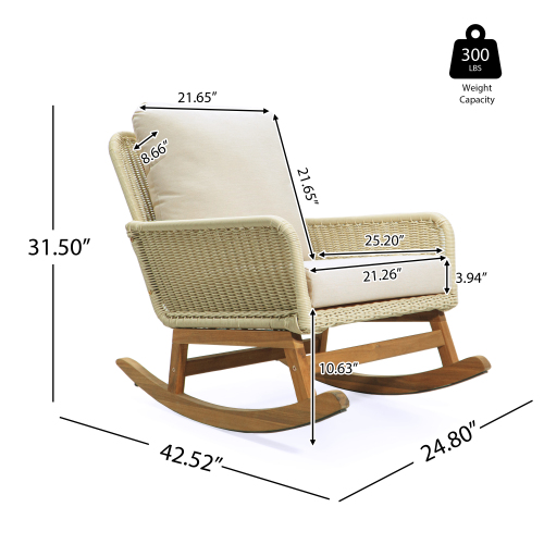 Contemporary Minimalist Ivory Wicker Rocking Chair With Soft Polyester Cushions And Durable Wooden Frame, Perfect For Indoor And Outdoor Spaces Like Patio, Balcony, Or Living Room – view 13