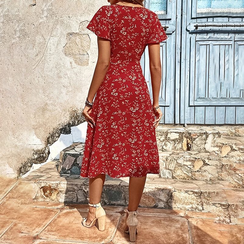 Summer Floral Print Maxi Dress Women Button Up Split Long Flowy Bohemian Beach Party Dresses – view 8