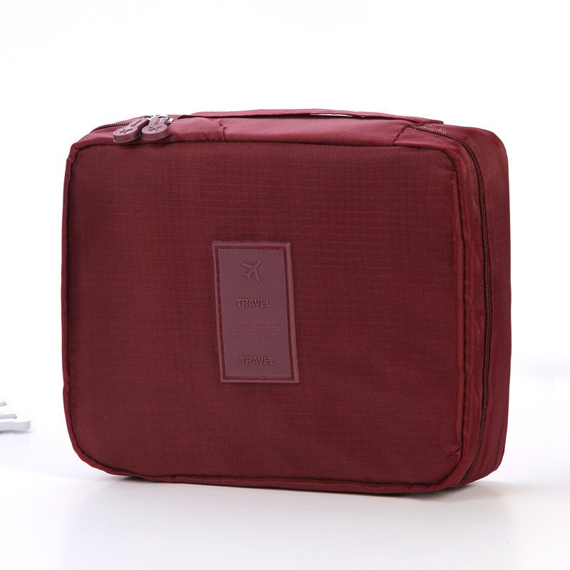 Portable Cosmetic Bag Waterproof Divider Multi-grid Pockets Toiletry Bags Travel Storage Handbags Women Make Up Bag – Wine Red