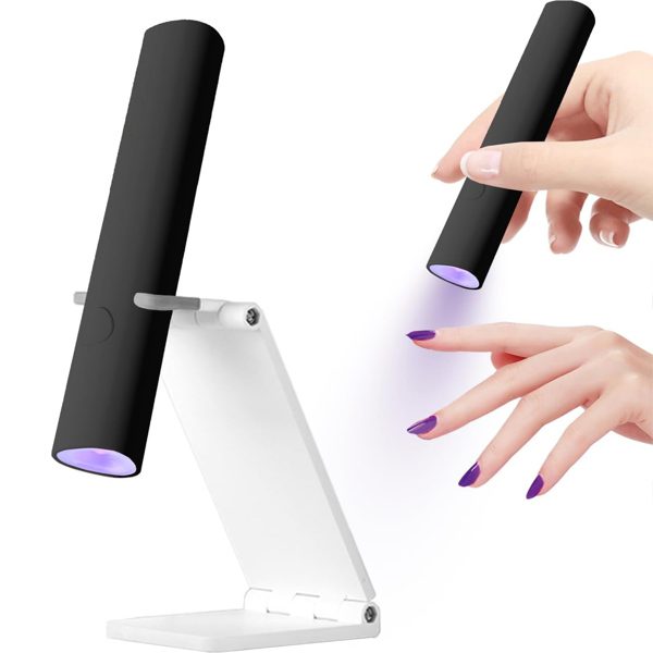 UV For Gel Nails, Mini U V LED Nail Light Handheld, With Bracket, Portable Nail Dryer, Rechargeable USB Wireless, For Fast Drying, Black – Black