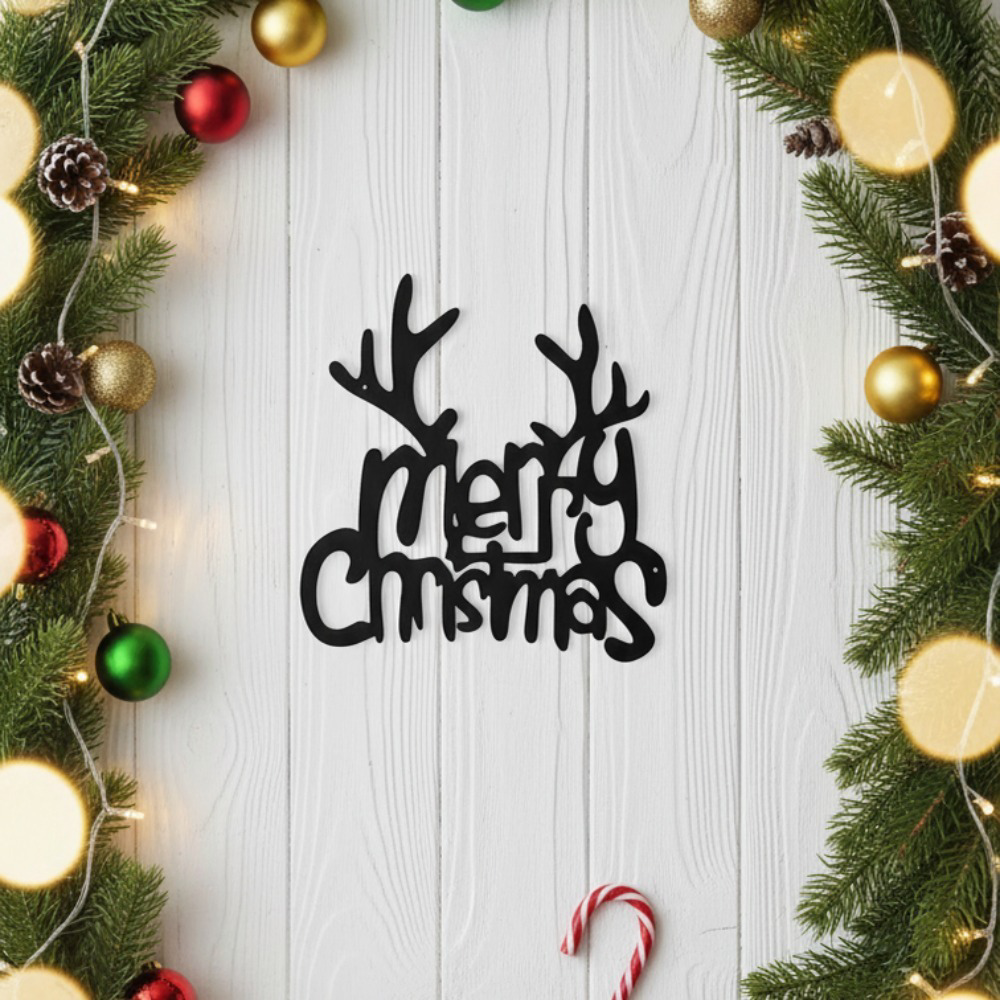 Wrought Iron Christmas Antlers Metal Wall, Decor Rustproof Black Finish Rustic Farmhouse, Xmas Hanging Ornament Holiday, Wall Decoration for Mantel, Entryway Distinctive Holiday – view 4