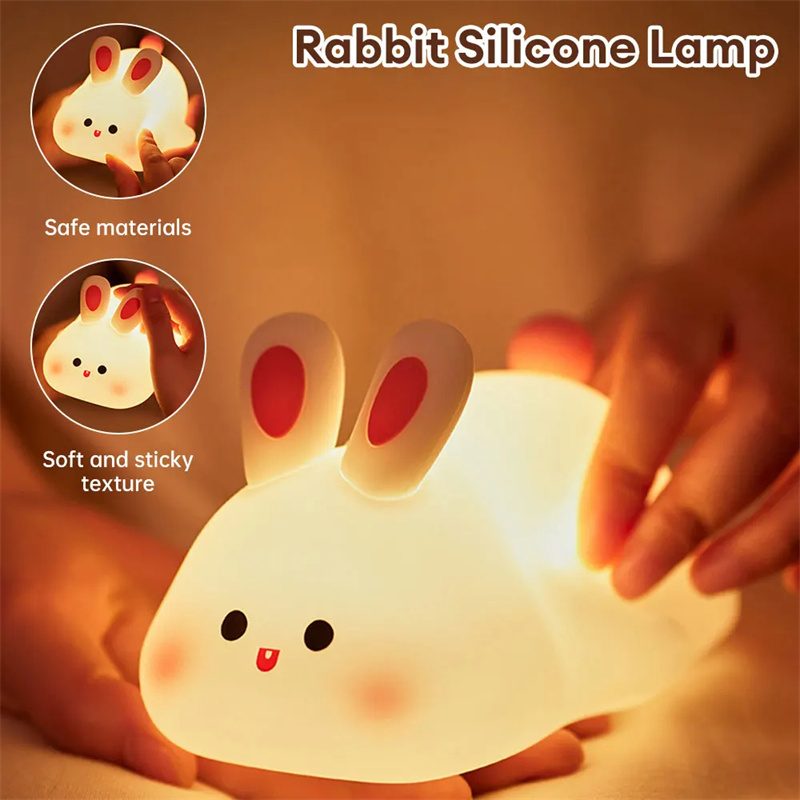 Cute LED Night Light Touch Sensor Cartoon Kid's Nightlights Big Face Rabbit Silicone Night Light Christmas Gift Bedside Lamp Home Decor – view 15