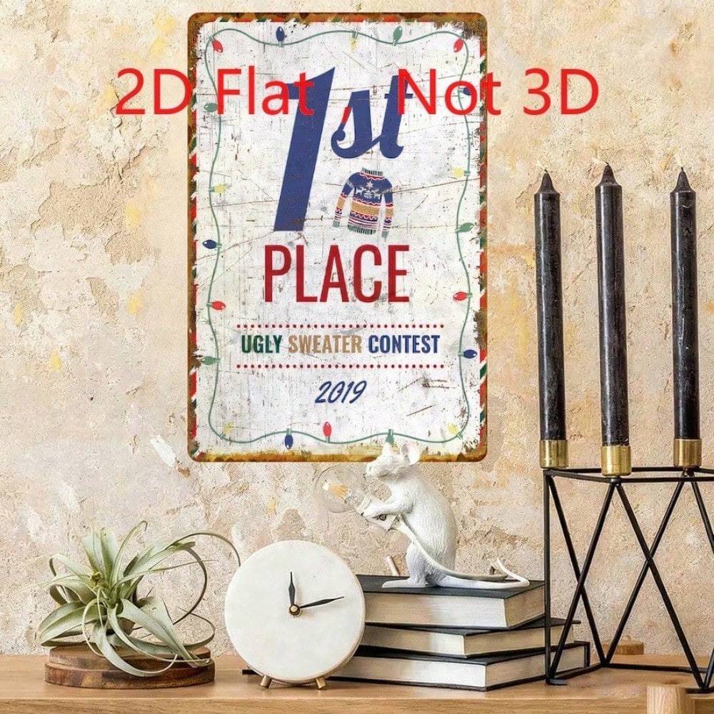 1st Place 2019 Ugly Christmas Sweater Contest Vintage Tin Sign 20x30, Contest Vintage Tin Sign 20x30cm Decor – view 2