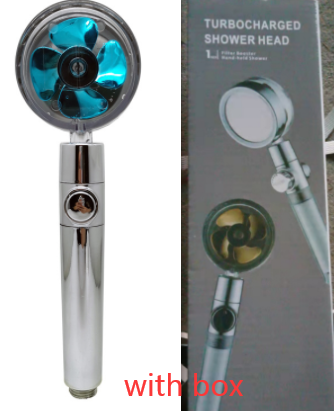 Shower Head Water Saving Flow 360 Degrees Rotating With Small Fan ABS Rain High Pressure Spray Nozzle Bathroom Accessories – Blue with box