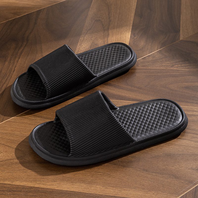 Summer Slipper Indoor House Shoes For Men Women Couples Solid Color Rhombus Striped Non-slip Bathroom Slippers – Black