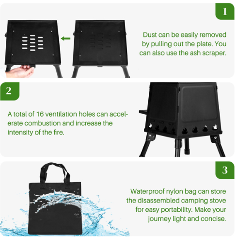 Wrought Iron Panel 27x27x34cm Black Detachable Piece Portable Camping Stove – view 4