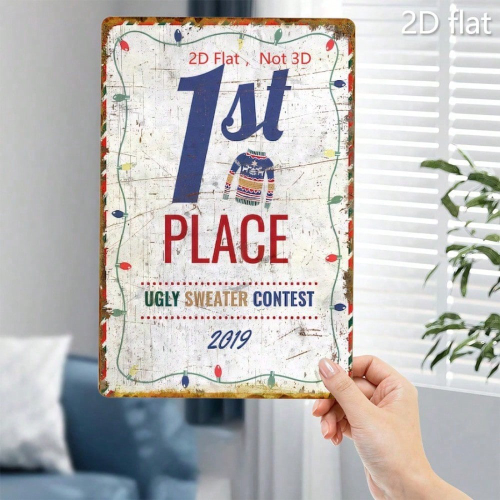 1st Place 2019 Ugly Christmas Sweater Contest Vintage Tin Sign 20x30, Contest Vintage Tin Sign 20x30cm Decor – view 6