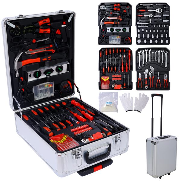 899 Piece Men's Home Repair Tool Set With 4 Drawers Tool Box Organizer – Silver