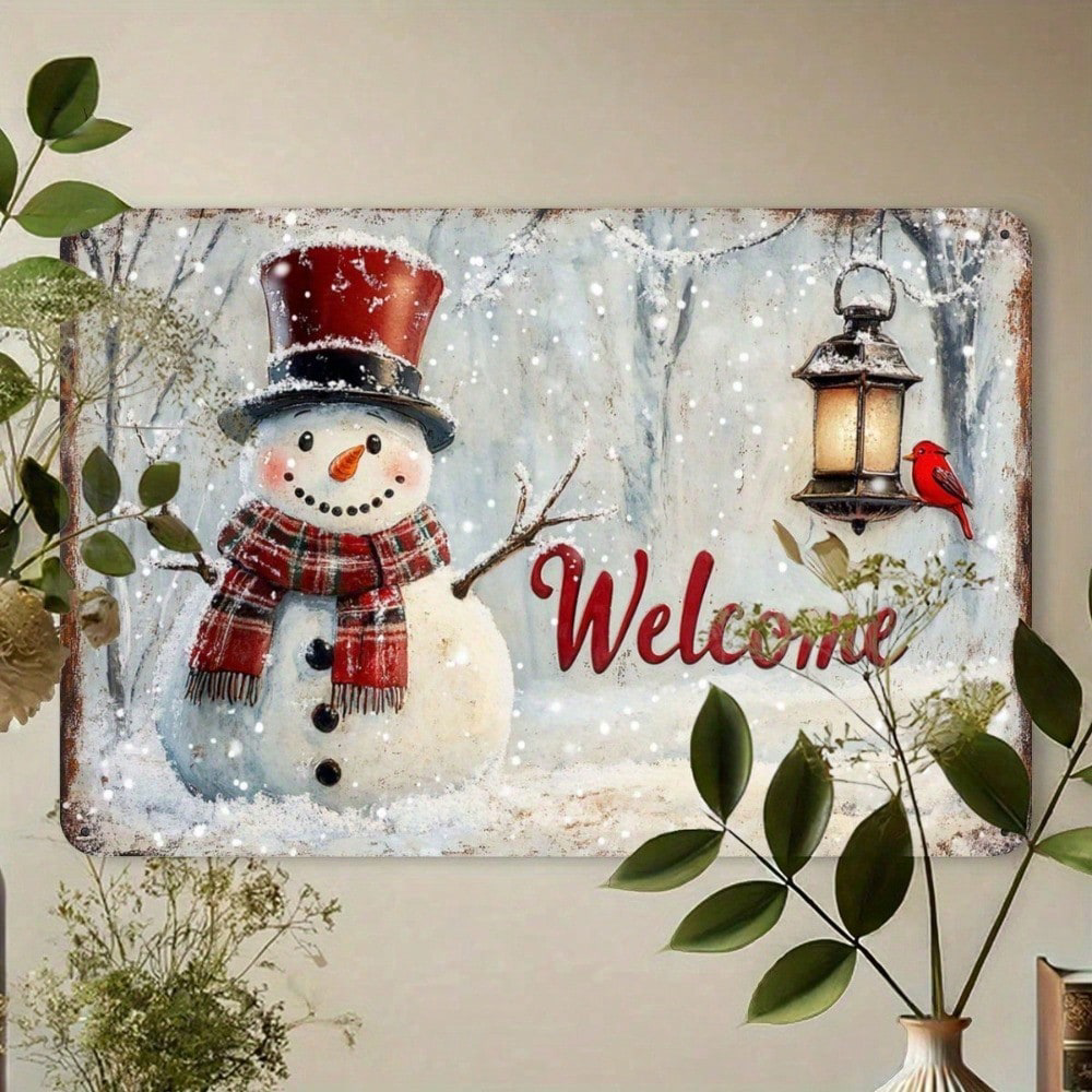 1pc Rustic Snowman And Bird Christmas Welcome Sign, Welcome Sign, Iron Outdoor Decor 12x8 – view 8