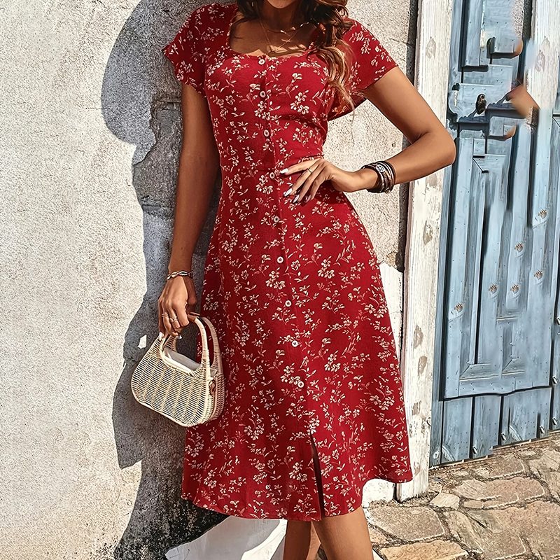 Summer Floral Print Maxi Dress Women Button Up Split Long Flowy Bohemian Beach Party Dresses – view 4
