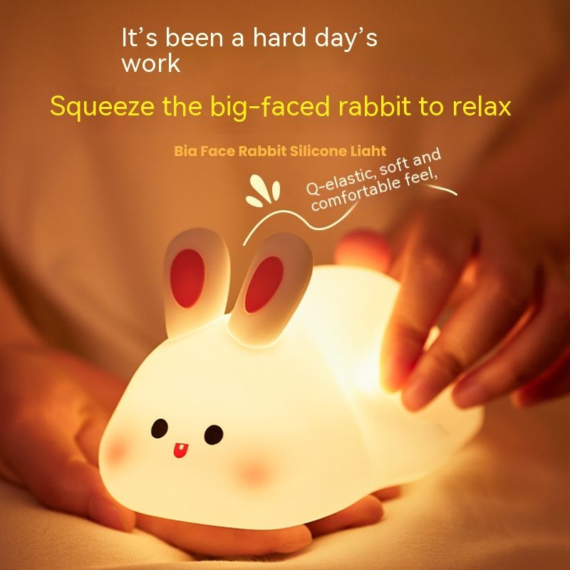 Cute LED Night Light Touch Sensor Cartoon Kid's Nightlights Big Face Rabbit Silicone Night Light Christmas Gift Bedside Lamp Home Decor – view 6